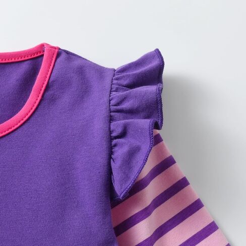 DXTON Toddler Girls Long Sleeve Dress Stripe Rainbow Ruffle Cotton Casual Tunic Shirt Fall Winter School Dress in Kuwait