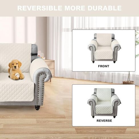 TOPCHANCES Sofa Slipcover L Shape 3pcs Reversible Sofa Cover Sectional Couch Cover 3 Seater Chaise Slip Cover with Elastic Straps for Kids Dogs Cats Pet Furniture Protector Cover (Off-White, Medium) in Kuwait