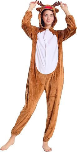 Unisex Animals Costume Adult，Plush Hooded Animals Onesie Homewear Adults，Halloween Christmas Jumpsuit Women & Men in Kuwait