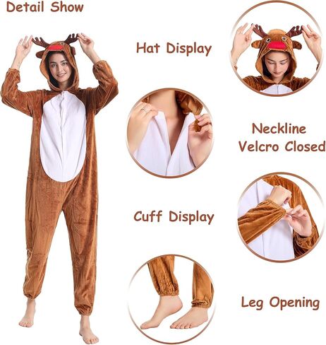 Unisex Animals Costume Adult，Plush Hooded Animals Onesie Homewear Adults，Halloween Christmas Jumpsuit Women & Men in Kuwait