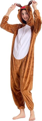 Unisex Animals Costume Adult，Plush Hooded Animals Onesie Homewear Adults，Halloween Christmas Jumpsuit Women & Men in Kuwait