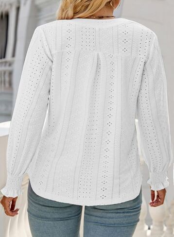 Eytino Women's Plus Size Tops Puff Long Sleeve Split V Neck Loose Casual Dressy Blouse Shirts(1X-5X) in Saudi Arabia
