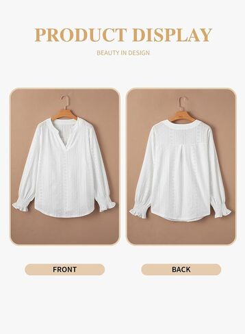 Eytino Women's Plus Size Tops Puff Long Sleeve Split V Neck Loose Casual Dressy Blouse Shirts(1X-5X) in Saudi Arabia
