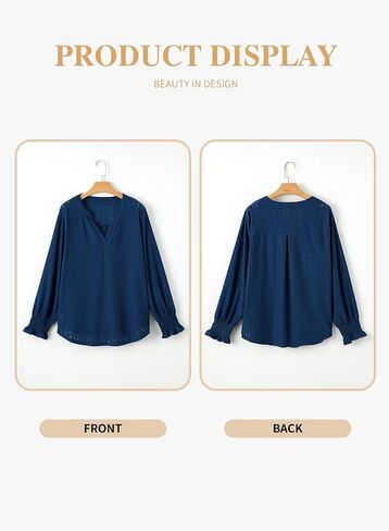 Eytino Women's Plus Size Tops Puff Long Sleeve Split V Neck Loose Casual Dressy Blouse Shirts(1X-5X) in Saudi Arabia