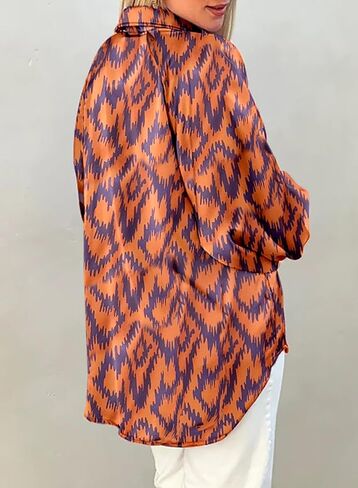 Dokotoo Womens Casual V Neck Boho Abstract Print Lantern Long Sleeve Tops Chiffon Blouses Bohemian Shirts in Saudi Arabia