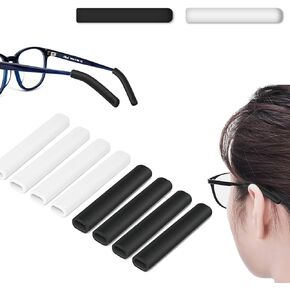 Silicone Glasses Ear Cushion, 4 Pairs Eye Glasses Ear Grippers Anti Slip, Glasses Ear Grips Non Slip for Glasses Slip Preventer (Black and White)