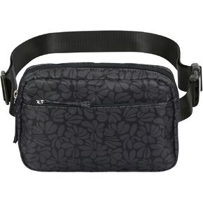 HDE Belt Bag 2L Fanny Pack Cross Body with Adjustable Strap Travel Waist Pack - Black Floral Pop