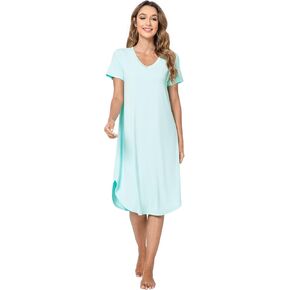 QUALFORT Womens Nightgowns-Viscose Made from Bamboo Short Sleeve Nightgowns V Neck Sleepshirts