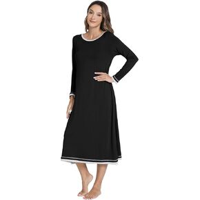 WiWi Nightgown for Women Long Sleeve Crewneck Sleepwear Full Length Long Nightshirt Soft Loungewear S-XXL