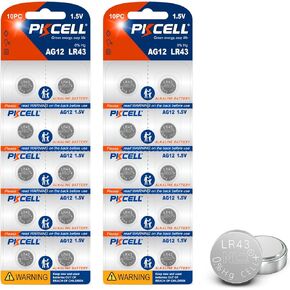 PKCELL 20 قطعة بطاريات LR43 386 SR43 AG12 بطاريات زر 1.5 فولت بطارية خلية عملة قلوية (20 قطعة (عبوة من 1)) in Kuwait