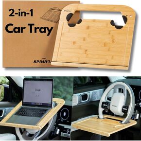 2-in-1 Car Steering Wheel Tray - Lap Desk with Bamboo Design - Car Table for Portable Eating, & Reading Fits Up to 17'' Laptop - Wheel Tray for Work & Travel - Size 17x15 x 0.8 inches in Saudi Arabia