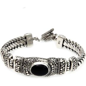 NOVICA Artisan Handmade Men's Onyx Bracelet Sterling Silver Red Chain Indonesia Birthstone Balinese Traditional [8.25 in min L x 8.75 in max L x 0.4 in W] ' Royal Bali'