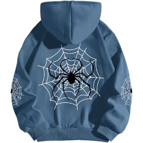 Spider Graphic Streetwear Hoodies For Women Y2k Spider Web Printed Pullover Vintage Sweatshirts With Pockets
