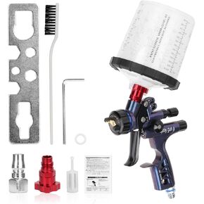 NIHAO 1.3mm Spray Guns Kit with 650ml Paint Mixing Cup and Adapter, Hose Quick Connector, Wrench, Cleaning Brush, Air Paint Gun for Car Prime, Furniture Surface Spraying, Wall Painting