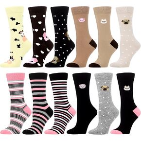 WeciBor Women's Colorful Novelty Funny Pattern Combed Cotton Crew Socks 12 Pairs