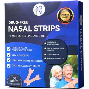 Nasal Strips for Snoring, 50 Count, Breathing and Congestion Relief Extra Strength Instantly Stops Snoring Cold and Allergy Solution Improves Airflow Fit for Men Women