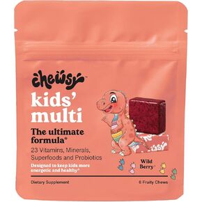 Chewsy Kids’ Multivitamin, Delicious Candy-Style Daily Vitamin Chews + Probiotics + Superfoods, Wild Berry Flavor Chewable Fruity Supplement Chews, Individually Wrapped, Easy to Enjoy, 30-Day Supply