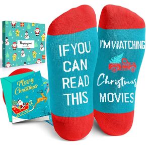 HAPPYPOP Christmas Socks for Men, Christmas Movie Socks Holiday Socks Women, Christmas Movie Stocking Stuffers Santa Gifts Christmas Gifts With Greeting Card