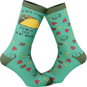 Fitness Taco Sock Funny Cute And Humor Sarcastic Graphic Cool Crazy Footwear (Green)