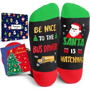 HAPPYPOP Christmas Gifts Stocking Socks For Men - Secret Santa Socks Xmas Stocking Stuffers For Him Dad School Bus Driver With Greeting Card