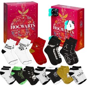 Harry Potter Christmas Advent Calendar Sock Set - 2024 Gift Box with 12 Pair of Socks Featuring Hogwarts, Harry Potter, and More | Hogwarts Gift Set