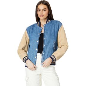 Blank NYC Bomber Jacket in Denim/Beige