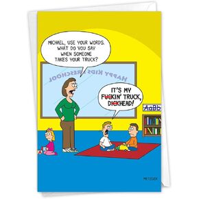 NobleWorks - 1 Funny Animal Card for Birthdays - Pet Cat and Dog Humor, Birthday Notecard with Envelope - Feline Feud C9317BDG