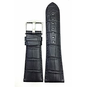 28mm Black Genuine Leather Watchband | Square Alligator Crocodile Grain Replacement Watchstrap that brings New Life to Any Watch (Mens Length)
