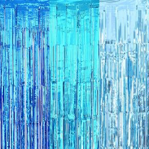 Cyxevous Blue Party Foil Fringe Curtains, Blue Ocean Blue Light Blue Tinsel Curtain, Photo Booth Props for Frozen Birthday Under The Sea Party Baby Shower Decorations for Boys (3 Pack 3.2 X 6.6 ft)