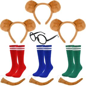 10 PCS Chipmunk Costumes Set Include Chipmunk Headbands Knee-High Socks Tails and Glasses for Halloween Party Dress