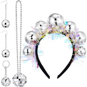Censen 5 Pcs 1970s Disco Accessories Set Disco Ball Headband Necklace Keychain and Earrings for Women Disco Costume for 70s Party Favor Decorations Birthday Festival Supplies