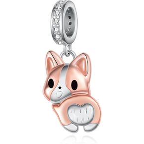 Corgi Charm for Women 925 Sterling Silver Dog Charm Cute Corgi Jewelry Corgi Gifts for Corgi Lovers Women Mom