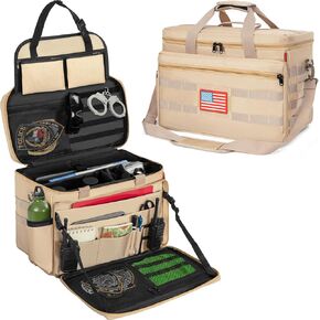 Patrol Bag Law Enforcement, Police Gear Bag Car Front Seat Organizer for Police with Laptop Layer and Cup Holders, MOLLE System, Fits Vehicle Passenger Seat Black