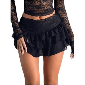 Women's Y2K Floral Lace Tiered Layer Skirts Ruffle Hem Short Skirt Summer Mini Skirts Cake Skirt