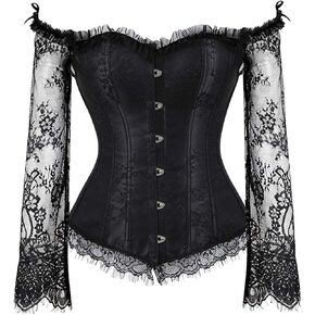 HNGHOU Women's Renaissance Princess Corset Off Shoulder Overbust Corset Lace Elegant Overbust Bustier Corset Top