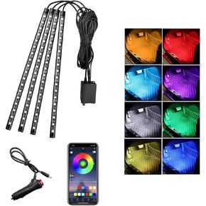 Car LED Interior Lights, 72 LEDs Multicolor Sound Active Function APP Control Ambient Lighting Kits, 12V Cigarette Lighter Music Sync Color Change Under Dash Strip Lights