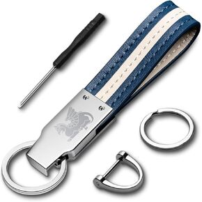 Handmade Leather Keychain for Men, Key Chains for Car Keys, Quick Release, 100% Italian Premium Leather, Blue & White in Kuwait