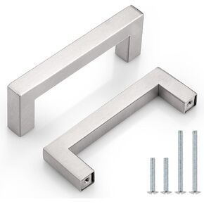 Probrico (15 Pack 3-1/2 inch Hole Center Stainless Steel Cabinet Pulls in Brushed Nickel, Square Kitchen Cabinet Handles Bath Drawer Hardware, Modern Dresser Closet Pulls, 4 Inch Total Length