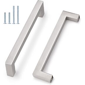 Probrico 5 inch Stainless Steel Square Kitchen Cabinet Handles Brushed Nickel Euro Bar Pulls Drwaer Handles, 5.5 inch Total Length(5 Pack)