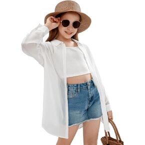 SweatyRocks Girl's Sheer Button Down Shirt Oversized Long Sleeve See Through Casual Blouse Tops