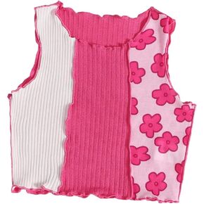 SOLY HUX Girls Colorblock & Floral Print Ribbed Knit Tank Top Cute Clothes Fashion