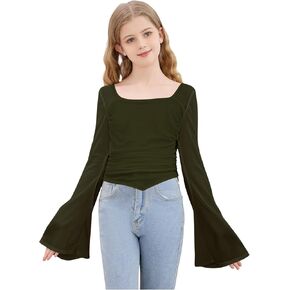 SOLY HUX Girl's Cute Clothes Long Sleeve Crop Tops Ruched Asymmetrical T Shirts Y2K Casual Fitted Tees
