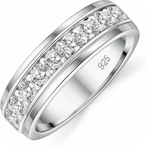 Mens Moissanite Wedding Band 925 Sterling Silver Rings For Men 14K White Gold Plated 1ct D Color VVS1 Clarity Brilliant Lab Created Stone 9 Round Cut Engagement Rings For Him Size 7-14