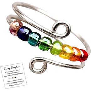 2024 New Fidget Ring- Rotatable Bead Rings,Open Adjustable Ring Mood Rings Stress Relieving Rings