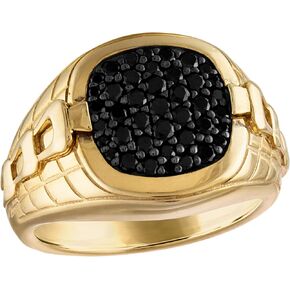 Bulova Men's Jewelry Icon Collection, 14K Gold Plated Sterling Silver Statement Ring with Black Diamonds