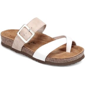 NAOT New Women's Fresno Sandal White Pearl Leather/Sand Stone Suede 39