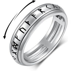 Viking Anxiety Ring 925 Sterling Silver Viking Runes Anxiety Spinner Rings for Men Relieve Stress Jewelry Gifts for Men Women
