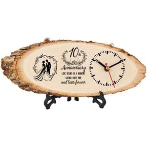 10 Year Anniversary Unique Gifts for Him Her Couples, 10th Anniversary Wedding Gifts for Husband Wife, Anniversary Wedding Gifts for Men Women 10 Year Wooden Clock