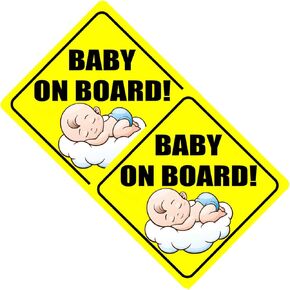Baby on Board Magnets for Car - Bright Yellow Funny Reflective Sticker for Bumper,Child Safety Sign for Car(2 Boys)