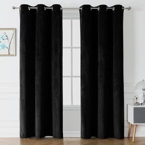 Victree Black Velvet Curtains for Bedroom, Blackout Curtains 52 x 84 inch Length - Room Darkening Sun Light Blocking Grommet Window Drapes for Living Room, 2 Panels